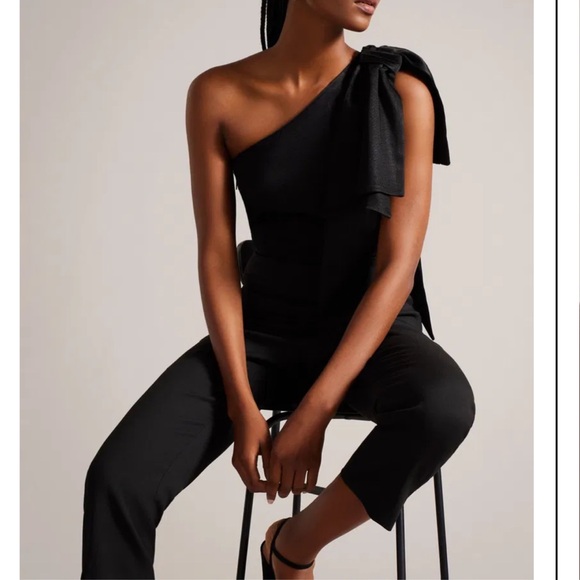 TED BAKER Black ORLIIE Bow Trim One Shoulder Jumpsuit Size 1 NWOT